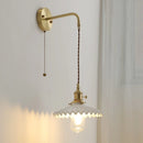 GobekUsa Copper Ceramic LED Wall Light Pull Chain Switch Modern Bedroom Lamp