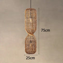 Vintage Hand-Woven Brown Rattan Cylinder Pendant Light