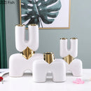 GobekUsa Gold Geometry Ceramic Vase Desk Decoration Modern Floral Room Decor Vase