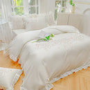 GobekUsa Ice Silk Embroidered Ruffles Duvet Set with Cool & Skin-Friendly Feel