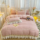 GobekUsa Korean Princess Bedding Set: Flowers, Lace, Ruffles, Embroidery, Quilted, Duvet Cover, Bedspread