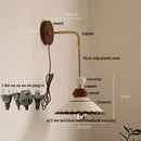 GobekUsa Ceramic LED Wall Light Copper Pull Chain Wood Base Modern Bedside Lamp