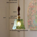 GobekUsa Green Glass LED Pendant Lamp | Modern Nordic Wood Walnut | Brass Knob Switch | Hanging Light