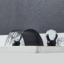 GobekUsa Black Basin Faucet: Brass Gold Crystal Sink Faucet, 3 Hole Waterfall Tap