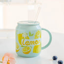 GobekUsa Fruit Shape Ceramic Mug with Lid and Straw, Cute Korean Style Design