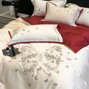 GobekUsa Butterfly Flowers Embroidery Wedding Bedding Set 1000TC Egyptian Cotton Duvet Cover