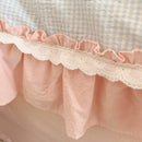 GobekUsa Blue Pink Lattice Bedding Set: Princess Ruffles Bow, 100% Cotton Quilt Cover, Sheet, Pillowcases