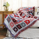 GobekUsa Knitted Cotton Throw Blanket with Tassel - Geometric Bohemian Design