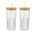 GobekUsa 500ml Ribbed Glass Cup with Lid and Straw | Stylish Drinking Glass for Any Occasion