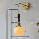 GobekUsa Ceramic Copper Wall Light Fixture with Pull Chain Switch, E27 LED, Modern Nordic Design