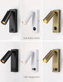 GobekUsa Black Brass LED Wall Lamp Sconce with Switch and USB Port, 3W Spotlight