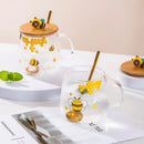 GobekUsa Bee Glass Spoon Milk Cup Breakfast Coffee Mug with Lid