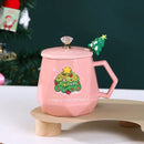GobekUsa Christmas Ceramic Mug Set with Lid, Spoon - Festive Santa Claus & Elk Design