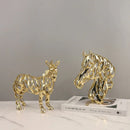 GobekUsa Golden Openwork Animal Sculpture Set for Home Decoration