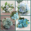 GobekUsa Blue Peony Tea Rose Silk Fake Flowers for DIY Home Garden Wedding Decor
