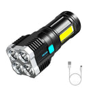 GobekUsa LED Flashlight: High-light with 4 Lamp Beads, COB Floodlight, USB Rechargeable Outdoor Torch