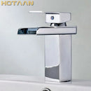 GobekUsa Black Plated Brass Waterfall Bathroom Basin Faucet Mixer Square Vanity Sink