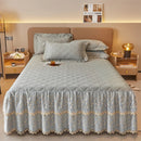 GobekUsa Cotton Lace Ruffles Quilted Bed Skirt Set with Pillowcases