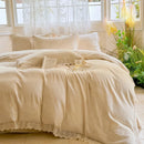 GobekUsa French Lace Ruffles Bedding Set Queen King Size 4Pcs