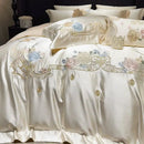 GobekUsa Luxe Brocade Cotton Flowers Embroidery Bedding Set Cream/Champagne Patchwork