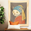 GobekUsa Cat With Pearl Earring Metal Wall Hanging Tapestry Art