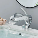 GobekUsa Black Brass Waterfall Basin Faucet, Single Handle Deck Mount Vanity Tap