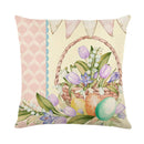 GobekUsa Easter Bunny Rabbit Linen Cushion Cover 45x45cm - Flower Print Festival Pillowcase