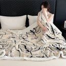 GobekUsa Leaf Jacquard Double-Layer Flannel Blanket for Sofa and Bed