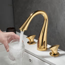 GobekUsa Black & Gold Basin Faucet: 3 Hole Waterfall Bathroom Sink Tap, Total Brass