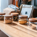 GobekUsa Acacia Wood Lid Clear Glass Storage Jar 300ml Dry Food Snacks Candy Spice Jar