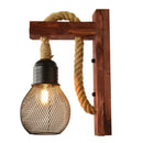 GobekUsa Hemp Rope Wall Lamp Wood Sconce E27 Industrial Indoor Outdoor Light