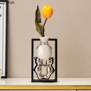 GobekUsa Elegant Square Ceramic Vase with Artificial Flowers for Desk Decoration