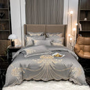 GobekUsa Gold Feather Embroidery Egyptian Cotton Patchwork Bedding Set