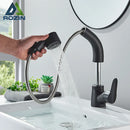 GobekUsa Black Lift Basin Faucet with Pull Out Sprayer for Bathroom Sink - Dual Nozzle