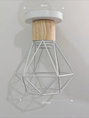 Vintage Black Wood and Iron Cage Pendant Light