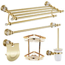 GobekUsa Brass and Crystal Bathroom Accessories Set: Shelf, Robe Hook, Paper Holder, Brush Holder