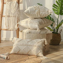 GobekUsa Boho Beige White Tufted Tassel Pillow Cover Set