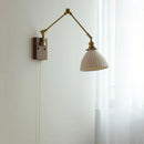 GobekUsa Ceramic Ball Brass Walnut Wood Wall Light with Pull Chain Switch