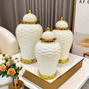 GobekUsa Golden Flower Vase Ceramic Checkmate Jar Weave Pattern Home Decoration Accessories