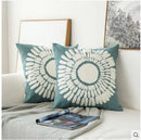 GobekUsa Embroidered Blue Cotton Canvas Cushion Cover for Home Decor