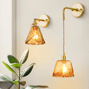 GobekUsa Amber Glass LED Wall Lamp for Bedroom Minimalistic Copper Lighting