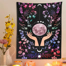 GobekUsa Botanical Moon Tapestry: Psychedelic Boho Wall Art for Magic Crystal Altar & Chakra