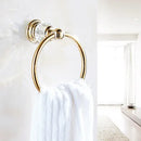 GobekUsa Brass and Crystal Bathroom Accessories Set: Shelf, Robe Hook, Paper Holder, Brush Holder