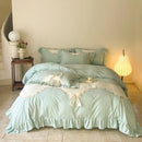 GobekUsa Lace Embroidery Princess Bedding Set - Duvet Cover, Sheet, Pillowcases - Blue Pink Purple