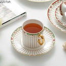 GobekUsa Gold-Striped Ceramic Cup & Saucer Set for Dining Table Coffee Milk Tea Juice