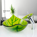GobekUsa Green Glass Vessel Sink Set with Waterfall Faucet - Luxury Bathroom Vanity