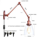 GobekUsa Adjustable Glass Swing Arm LED Wall Sconce with Pull Chain Switch