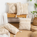 GobekUsa Beige Wabi-sabi Tufted Fringed Geometric Tassel Cotton Linen Pillow Cover