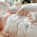GobekUsa Korean Princess Lace Ruffles Flowers Embroidery Bedding Set with 100% Cotton Quality.