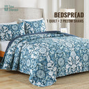 GobekUsa Blue Floral Quilted Bedding Set - Farmhouse Style All Seasons - 3 Piece